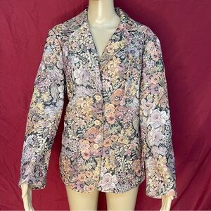 Vintage 1970s Floral Mock Tapestry Blazer Large